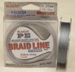 Плетеная леска KAIDA "PE" braid line 0.16mm. серая